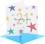 21st Birthday Card Colourful Stars Design 
