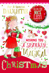 For a Special Daughter Sparkly Magical Christmas Card with Badge