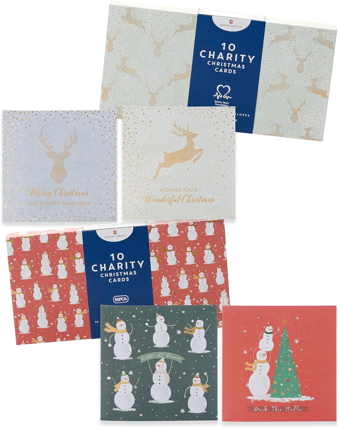 Multipack of 10 Snowman Festive Fun Design Charity Christmas Cards with Envelopes