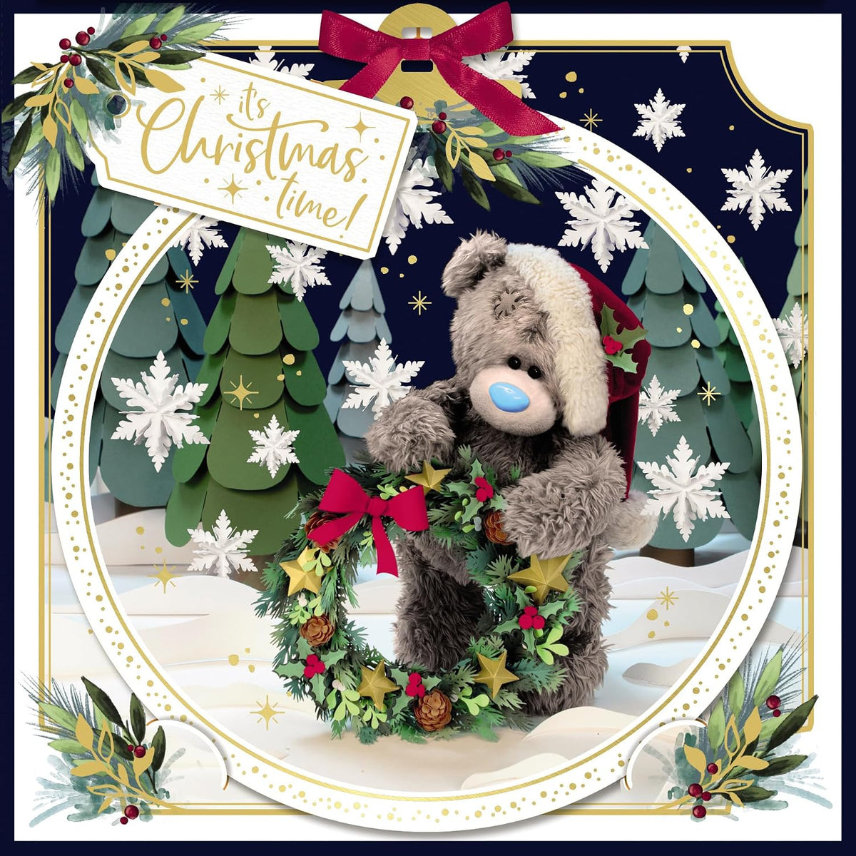 Bear With Wreath Luxury 3D Christmas Card