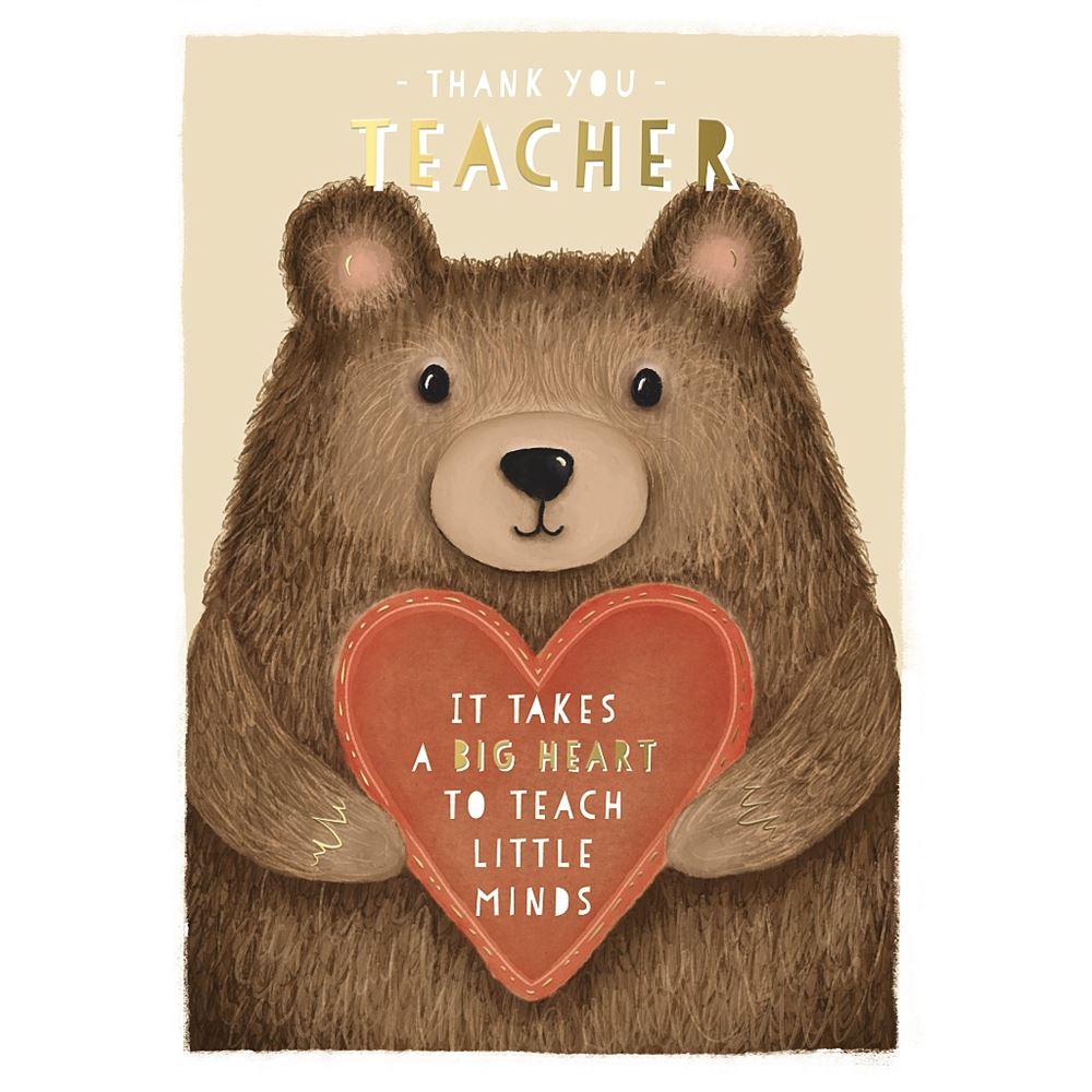 Fluffy Bear with Heart Design Thank You Teacher Card