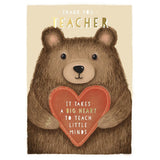 Fluffy Bear with Heart Design Thank You Teacher Card