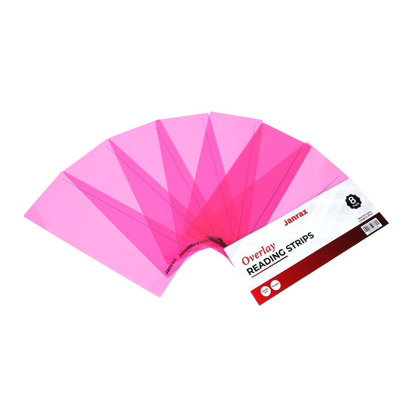 Pack of 8 Pink 210x80mm Dyslexia Overlay Reading Strips – PET Material, Rounded Corners
