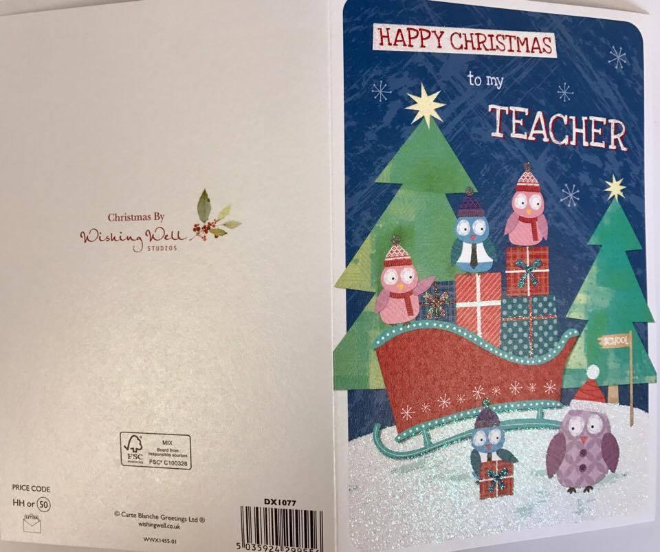 To My Teacher Happy Christmas School Thank you Appreciate Greeting Card