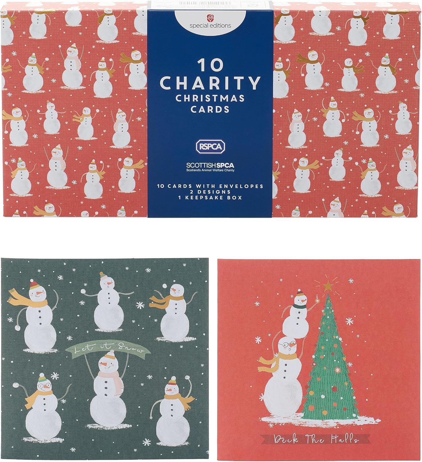 Multipack of 10 Snowman Festive Fun Design Charity Christmas Cards with Envelopes