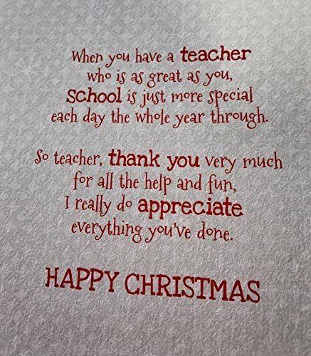 To My Teacher Happy Christmas School Thank you Appreciate Greeting Card
