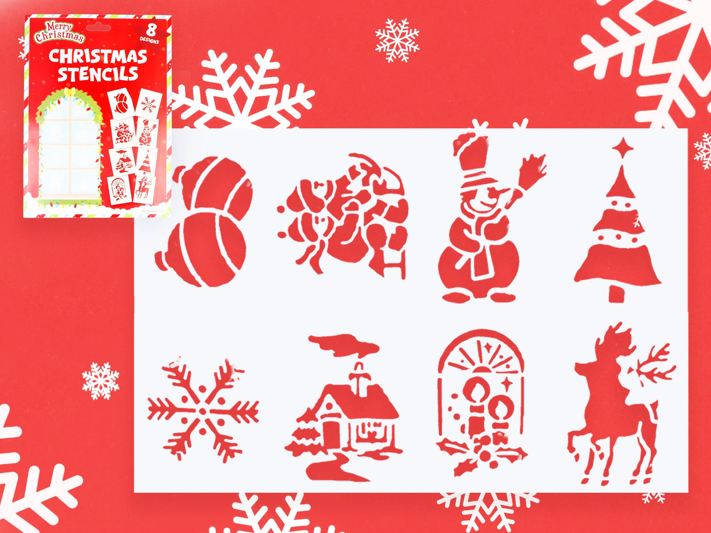 Pack of 8 Christmas Stencils - Holiday Decorating Scrapbooking DIY Window Display Art