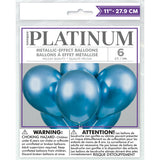 Pack of 6 Blue Platinum 11" Latex Balloons