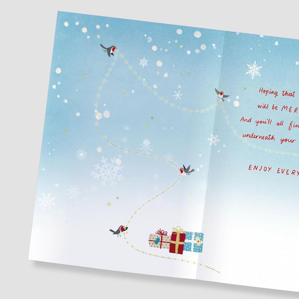 Artistic Robins Decorating The Tree Design To Your Family Christmas Card