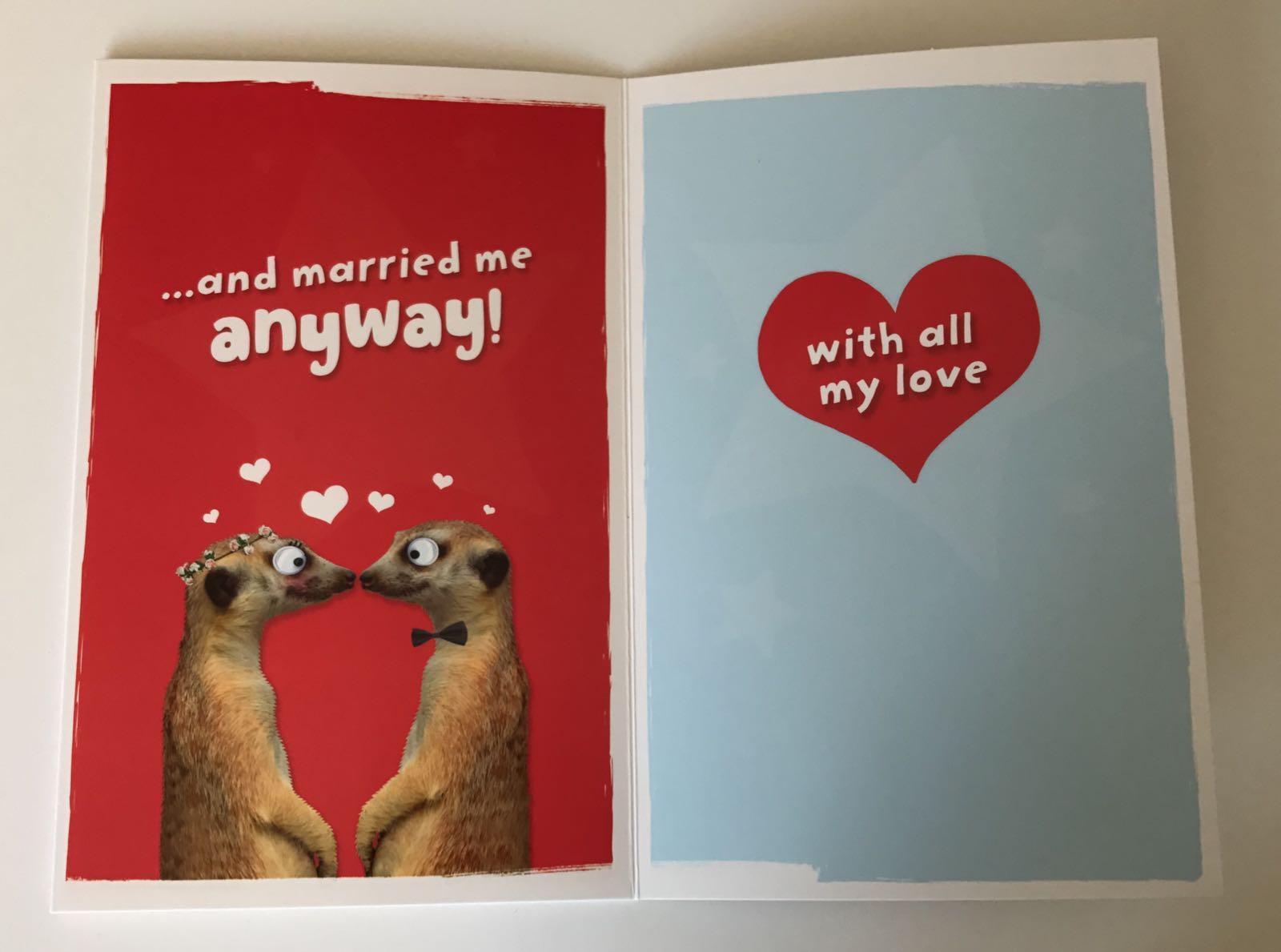 UK Greetings Wife Anniversary Fold Out Greetings Card Meerkat 8.25" x 5.25" Code 407132--1 