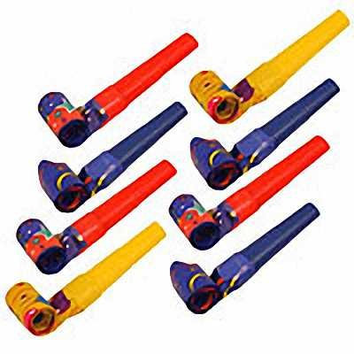 Pack of 8 Party Time Jazzy Design Blowout 4cm (Assorted colours) {DC}