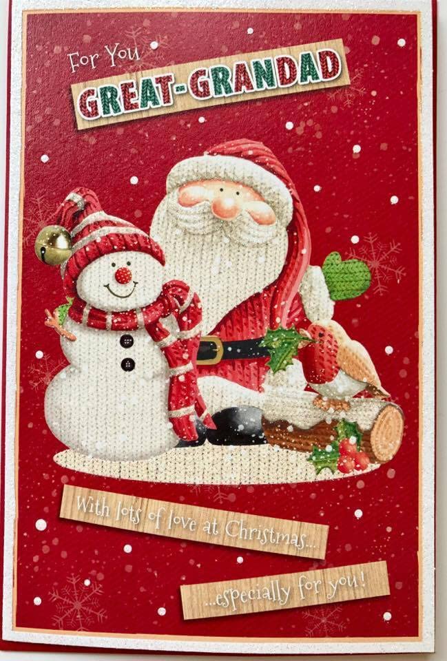 Great-Grandad - Snowman & Santa glitter  Christmas Wishes Greeting Card 