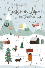 Lady With Large Gift Sister in Law Christmas Card