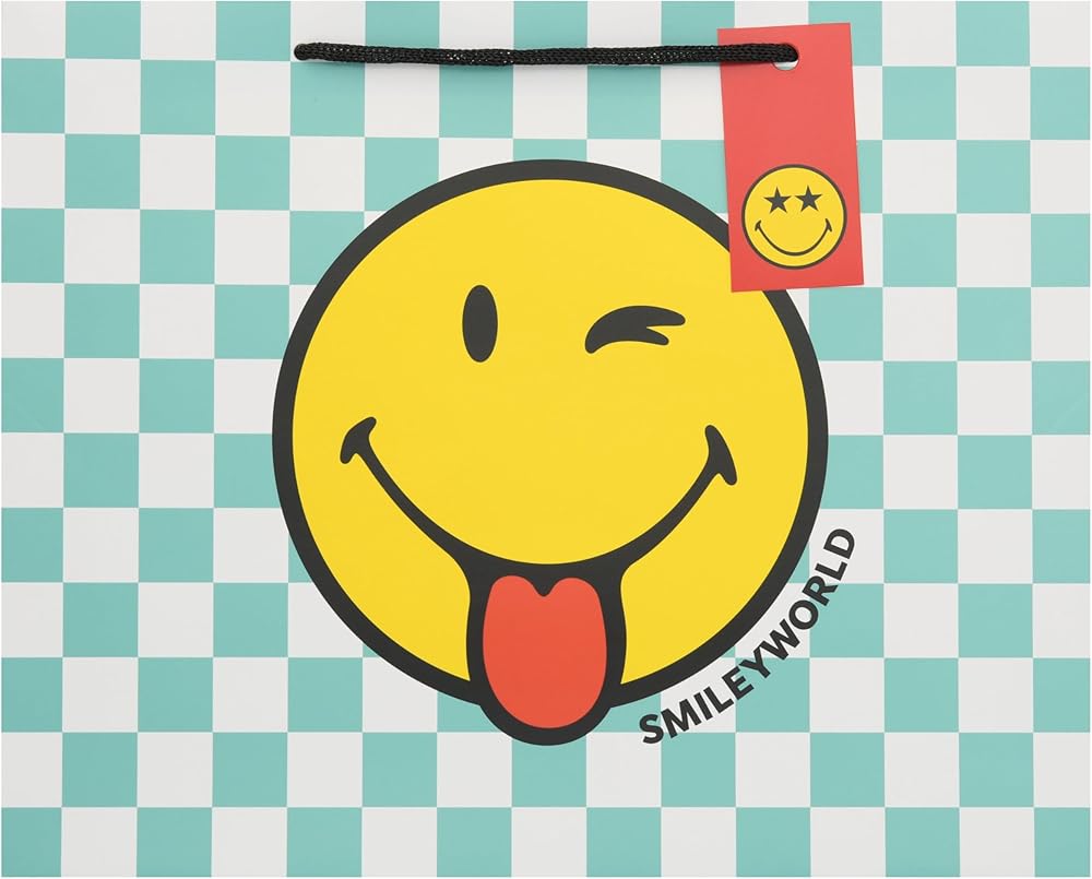 Smiley Checked Design Large Landscape Gift Bag Birthdays, Thank You Any Occasion