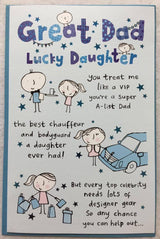 A Poem For Great Dad Lucky Daughter Humour Fathers Day Card 