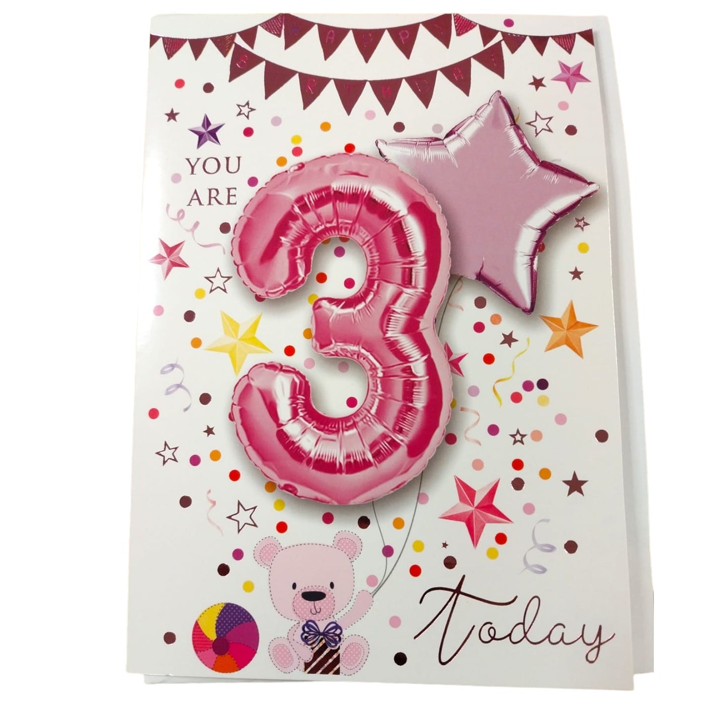Girl You Are 3 Today Balloon Boutique Birthday Greeting Card