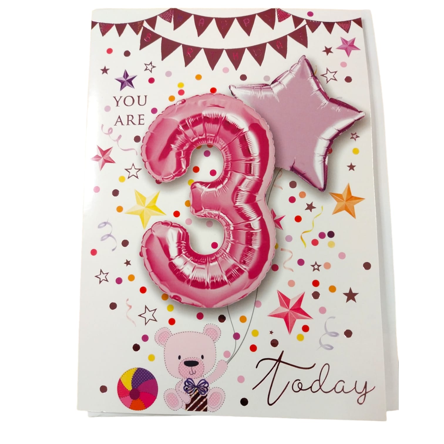 Girl You Are 3 Today Balloon Boutique Birthday Greeting Card
