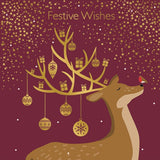 Pack of 10 Festive Contemporary Reindeer Design Square Christmas Cards With Envelopes
