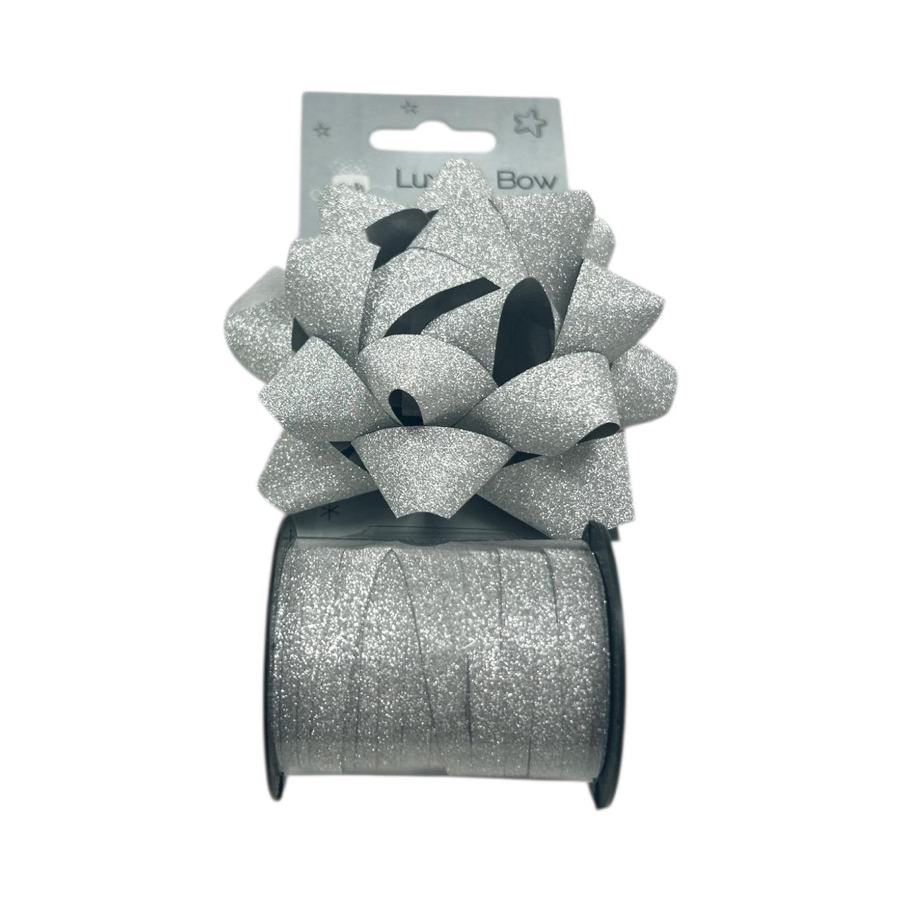 Luxury Sliver Glitter Bow With 8m Ribbon - Gift Wrap Christmas Birthday Decorations