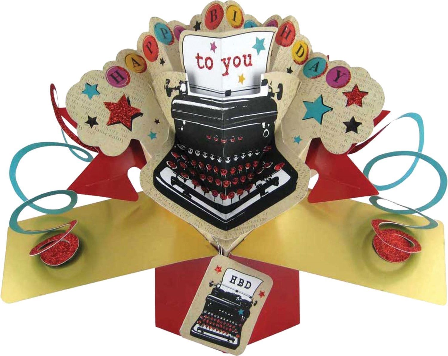 Second Nature Happy Birthday To You with Typewriter Pop Up Greeting Card 