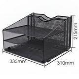 3 Letter Trays and 2 Vertical Sections Black Metal Desk Organizer