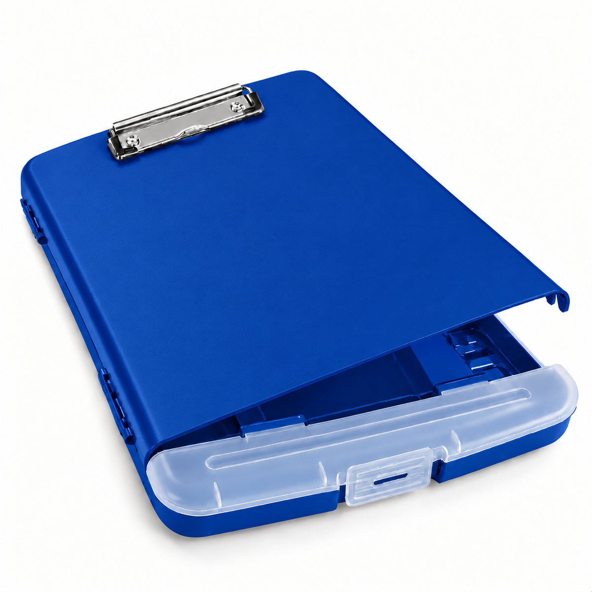 A4 Blue Plastic Clipboard Box File With Pencil Holder - Storage Filing Case