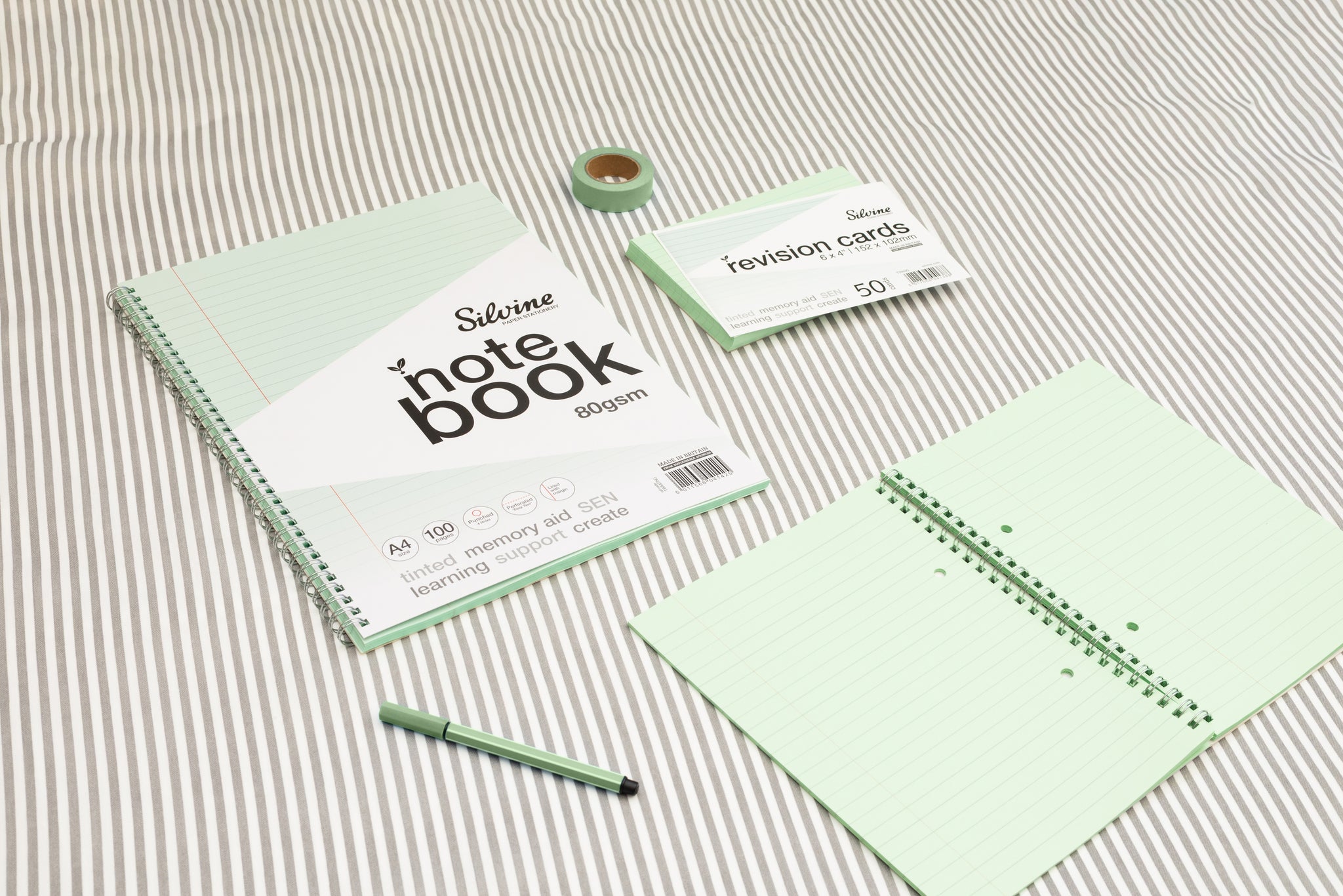 A5+ 100 Pages Twin Wire SEN Green Paper Dyslexia Notebook - Lined with Margin