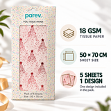 Pack of 5 Dotted Christmas Star Design 50 x 70 cm Luxury Red Foil Tissue Sheets
