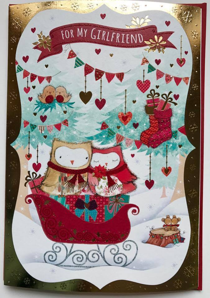 GIRLFRIEND, NICE VERSE OWL LOVE COUPLE CHRISTMAS GREETING CARD 