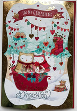 GIRLFRIEND, NICE VERSE OWL LOVE COUPLE CHRISTMAS GREETING CARD 