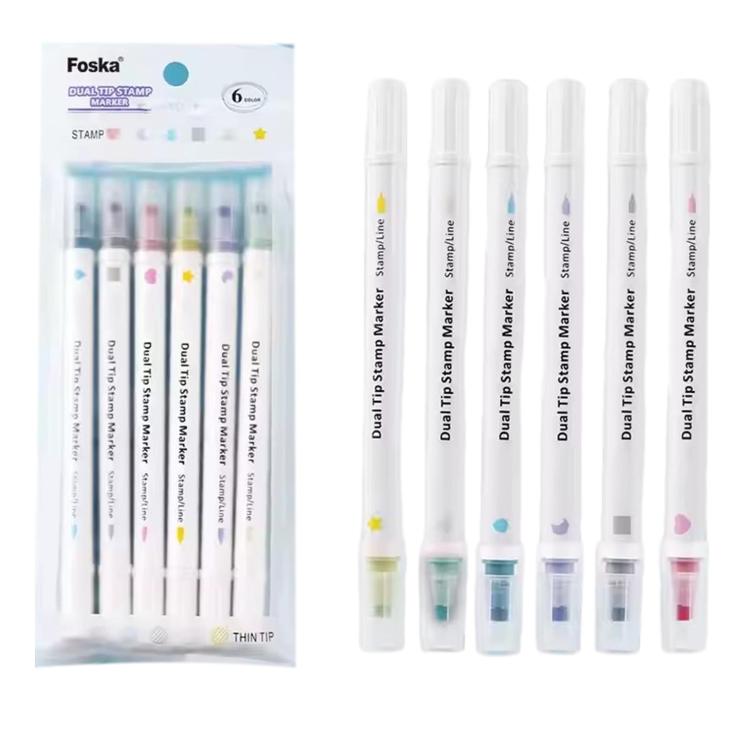 Pack of 6 Dual Tip Stamp Markers