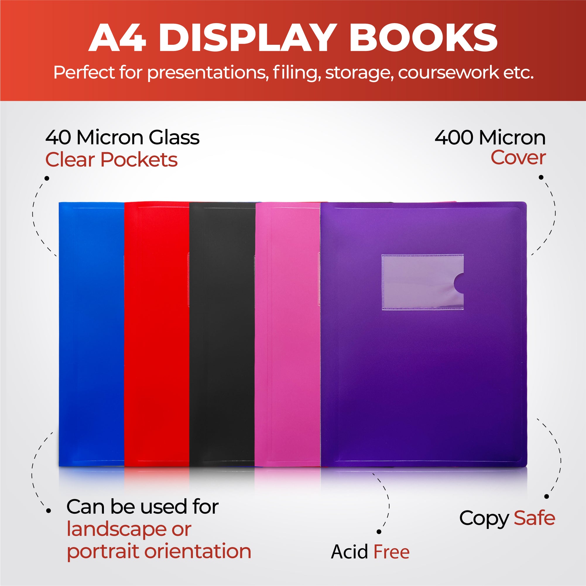 A4 Purple Flexible Cover 40 Pocket Display Book