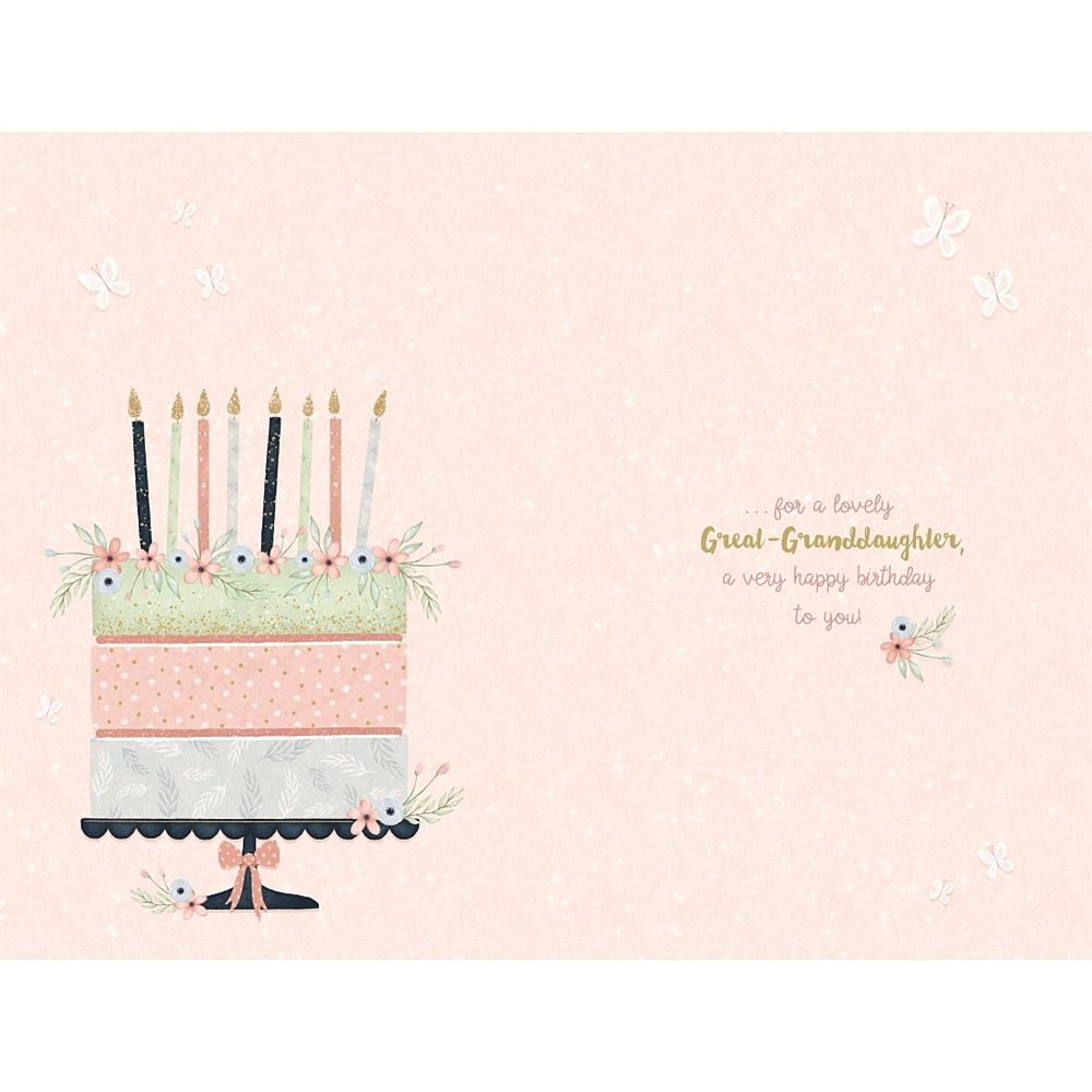 Floral Design with Birthday Cake Great Granddaughter Birthday Card