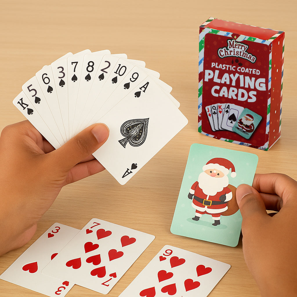 Plastic Coated Christmas Playing Cards (9cm x 6cm) - Family Game Nights, Parties & Xmas Stocking Fillers