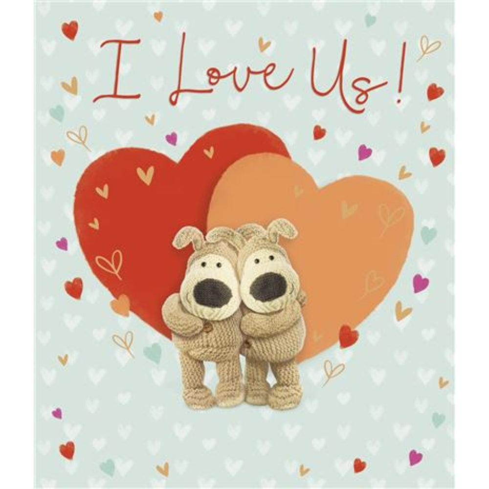 Boofles Standing Near Two Hearts Partner Valentine's Day Card 