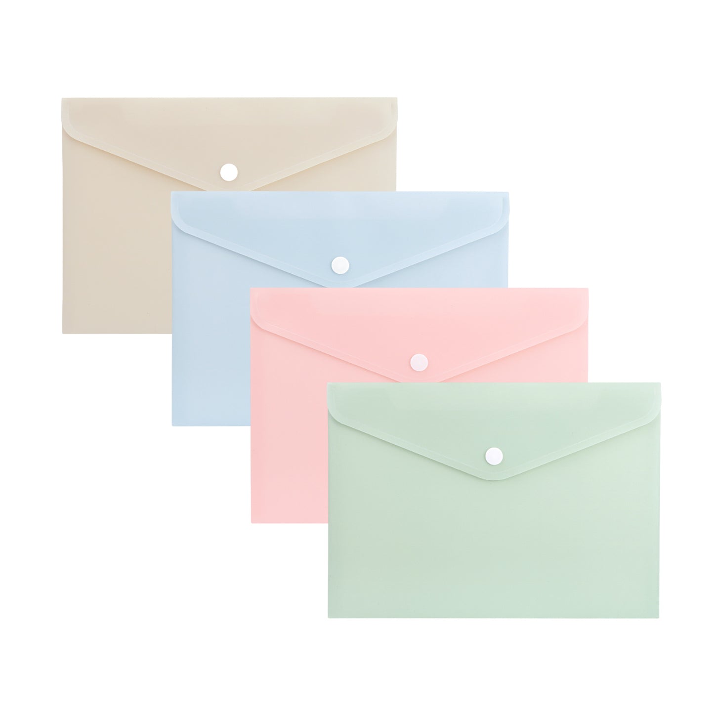 Pack of 12 A5 Assorted Light Pastel Coloured Soft Touch Plastic Document Wallets with Button Closure