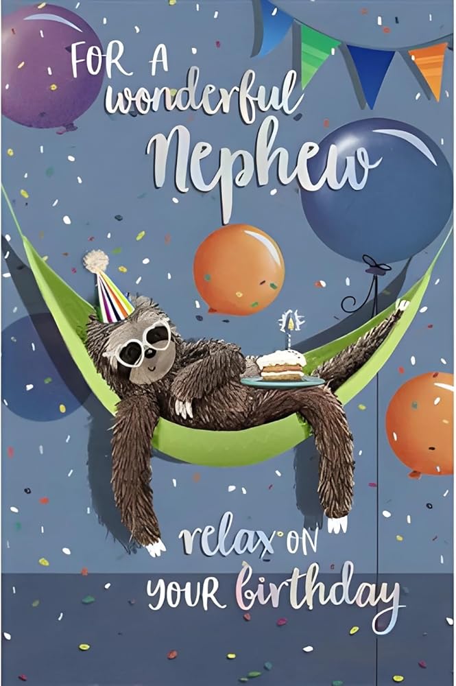 Nephew Birthday Card Party Sloth Design 