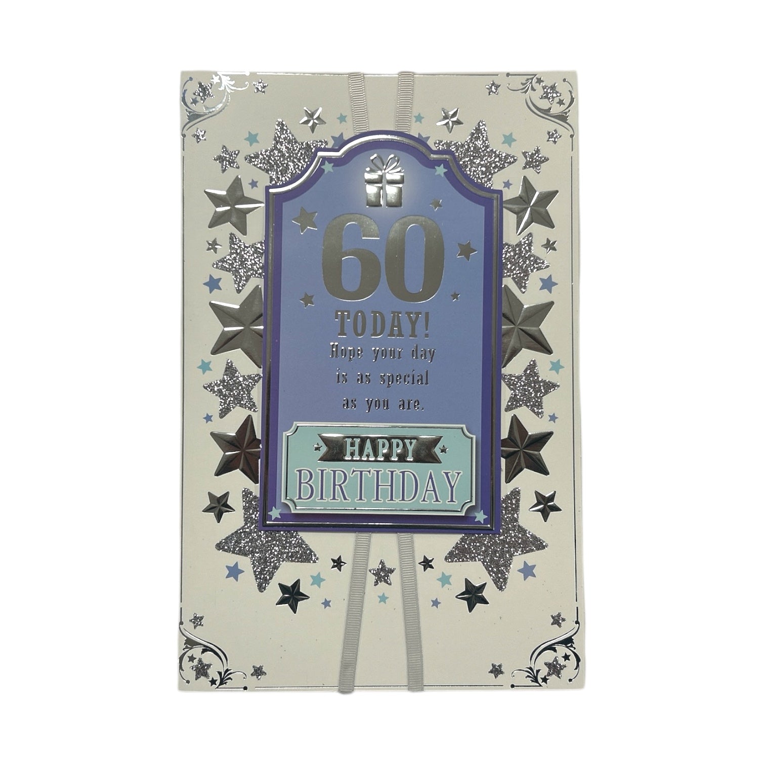 Age 60 Male Silver Stars Birthday Card