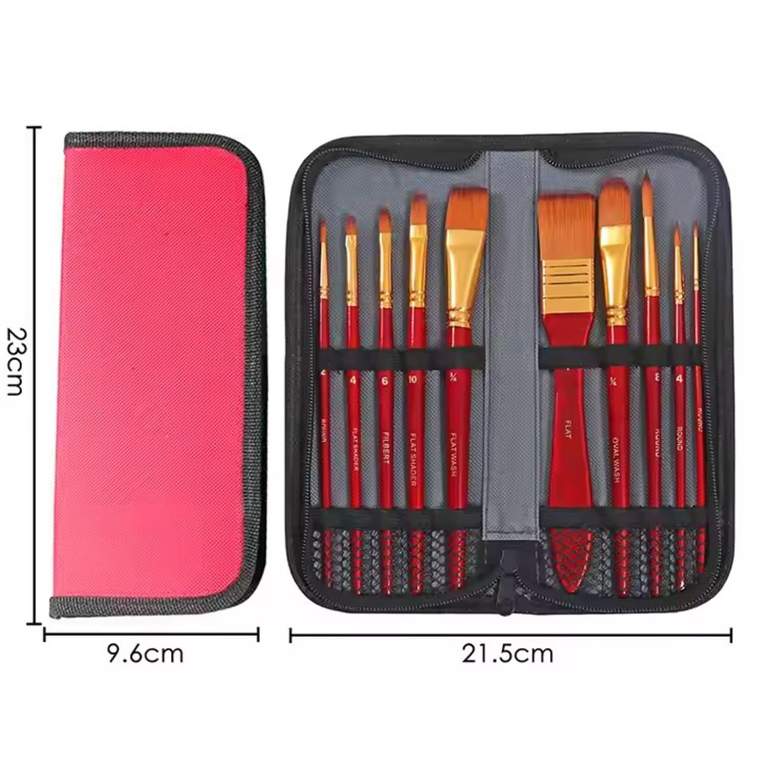 Pack of 11 Pieces Wood Handle Nylon Hair Acrylic Paintbrush Set