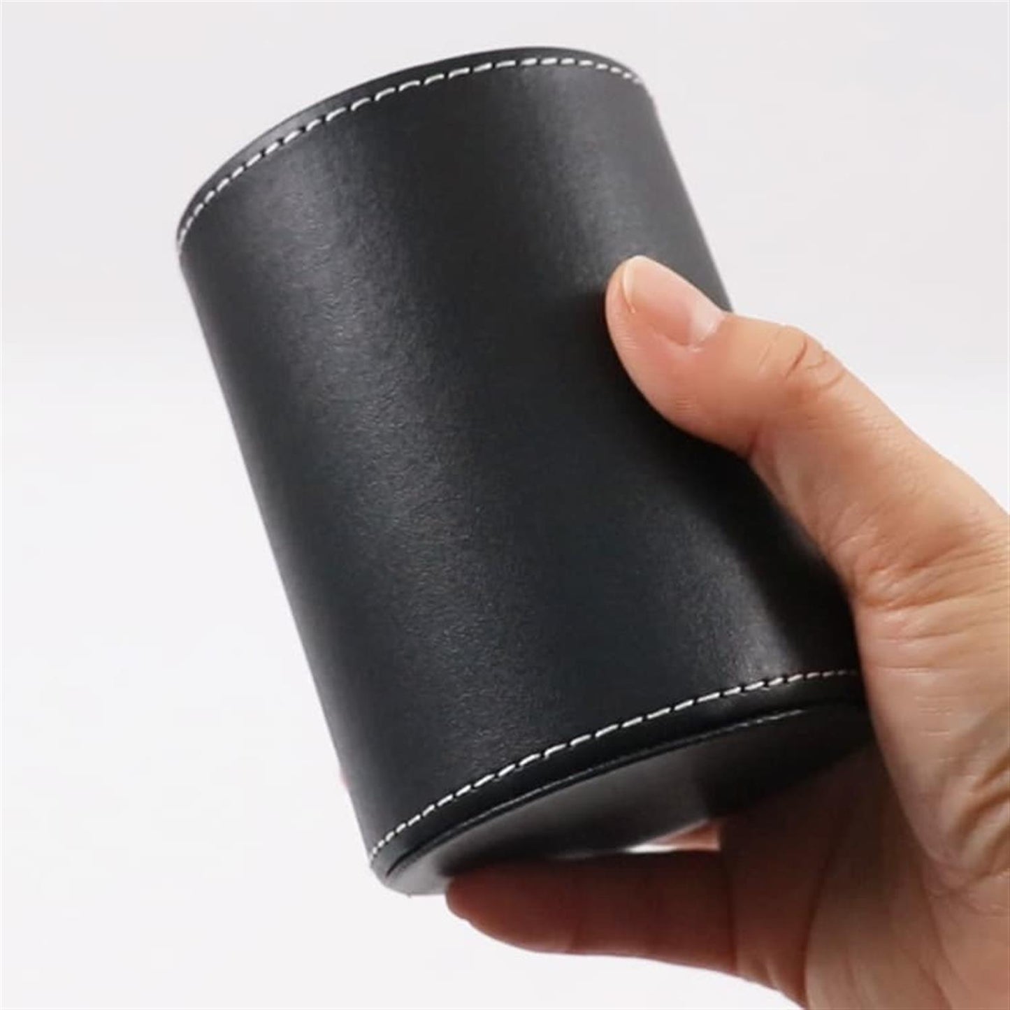 Black PU Leather Pencil Cup for Desktop Stationery Organizer 8 x 11cm