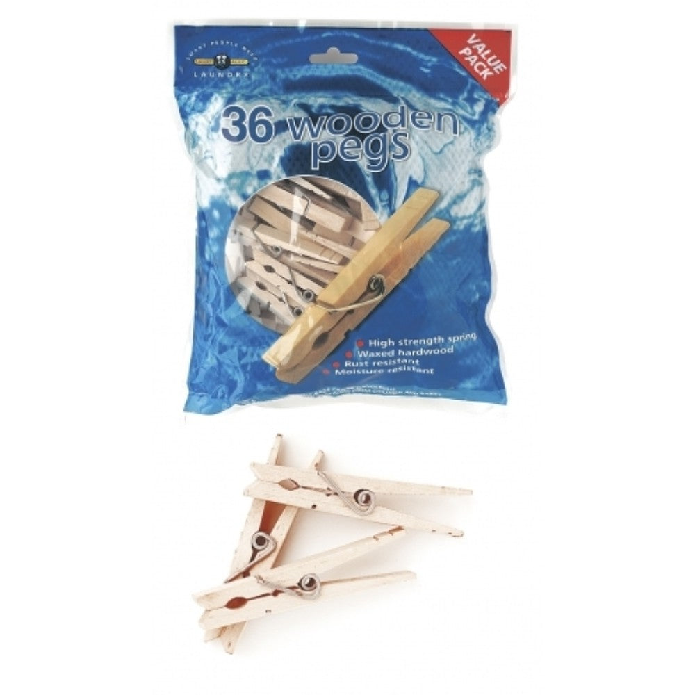 Pack of 36 Wooden Pegs - Laundry Washing