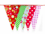 C1007 Red and Multicoloured Shabby Chic Vintage Print Bunting 10m with 20 Pennants