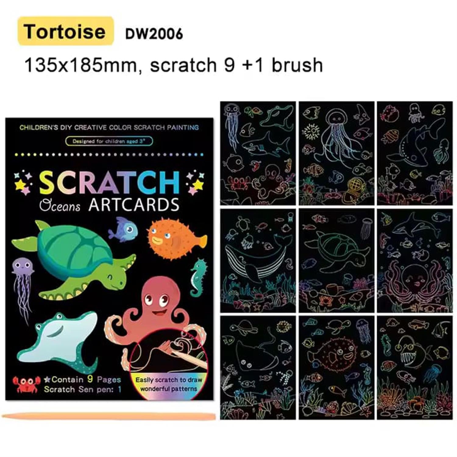Tortoise Theme 9 Pages Art Creative Scratch Painting Book with Scratch Pen