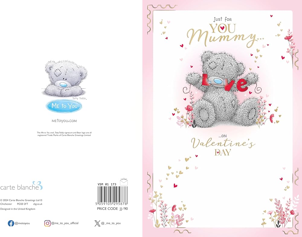 Bear Sat With Love Bunting Mummy Valentine's Day Card