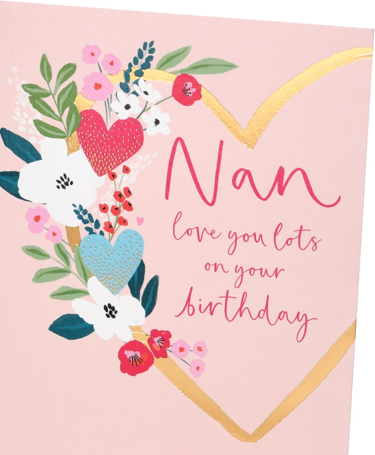  Nan Birthday Card Gold Heart Flowers Design