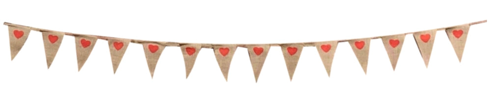 Hessian Red Hearts Bunting 2m with 14 Pennants - Valentine's Day, Engagement, Anniversary, Party Decorations
