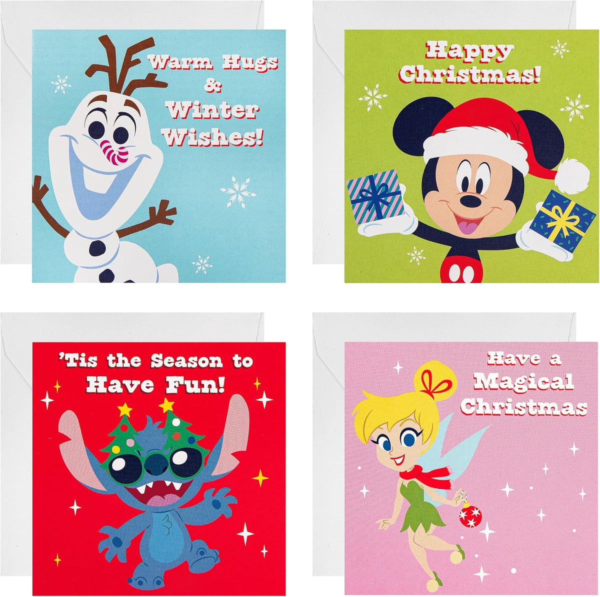 Disney Characters Pack of 20 in 4 Designs Christmas Cards