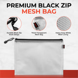 Pack of 5 Premium Assorted Sizes Black Zip Mesh Bags by Janrax