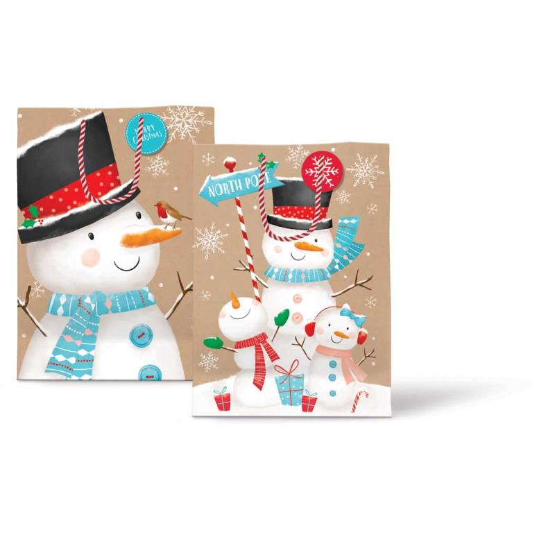 Large Christmas Bag Cute Kraft Snowmen {DC}