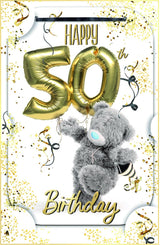 Bear With Balloons 3D Photo Finish Keepsake 50th Birthday Card 